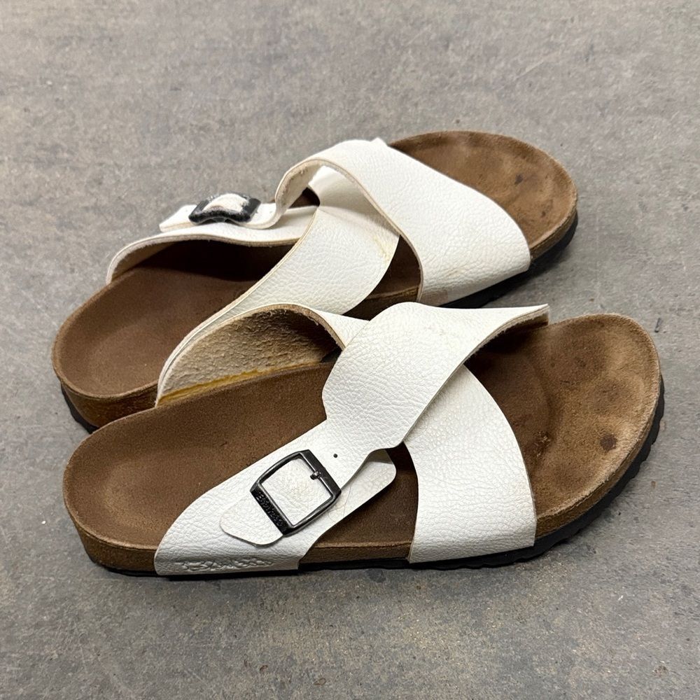 Birkenstock White Cross-Strap Sandals with Buckle - Picture 2 of 5